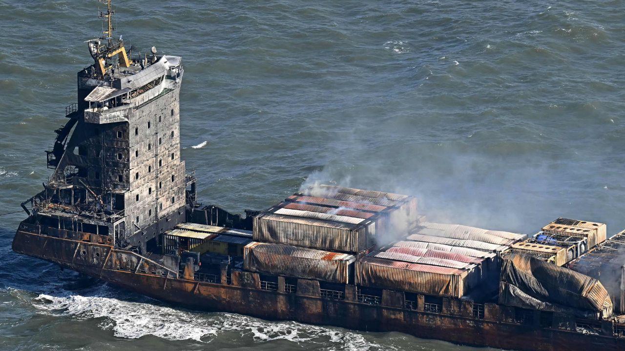 Fire containing toxic smoke ranged after the collision in the North Sea, off the coast of Withernsea, east of England