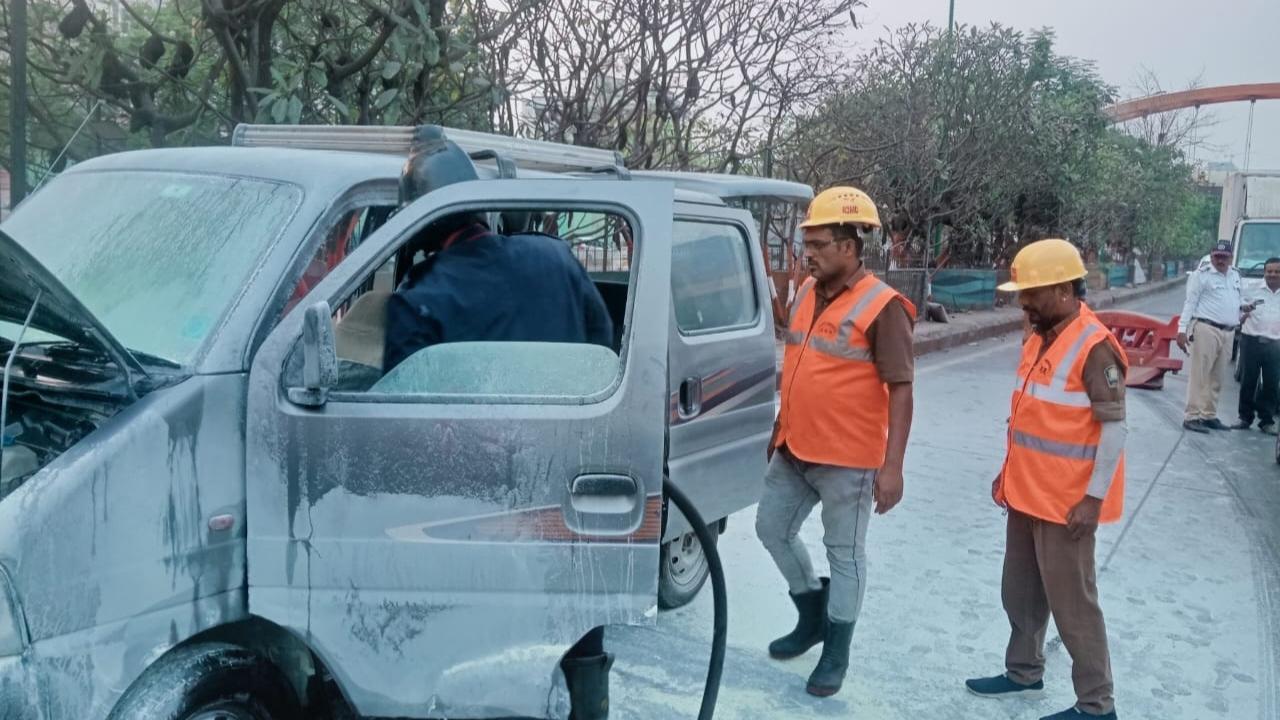 IN PHOTOS: Fire breaks out in moving car in Thane
