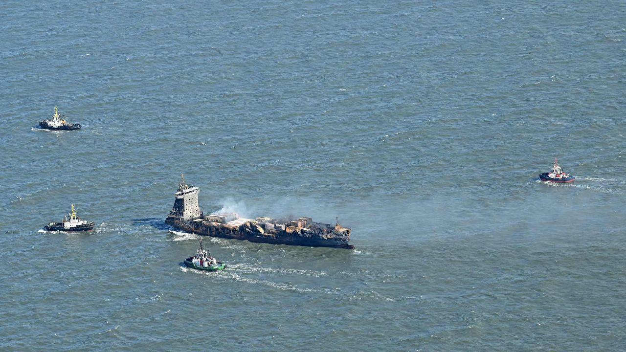 Tug boats stand off in the North Sea 