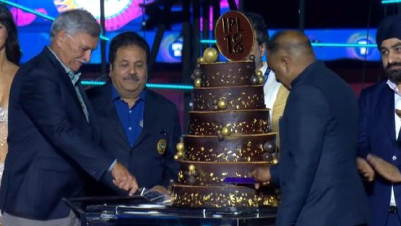 To conclude the opening ceremony of the IPL 2025, a multi-layered cake was brought up on the stage