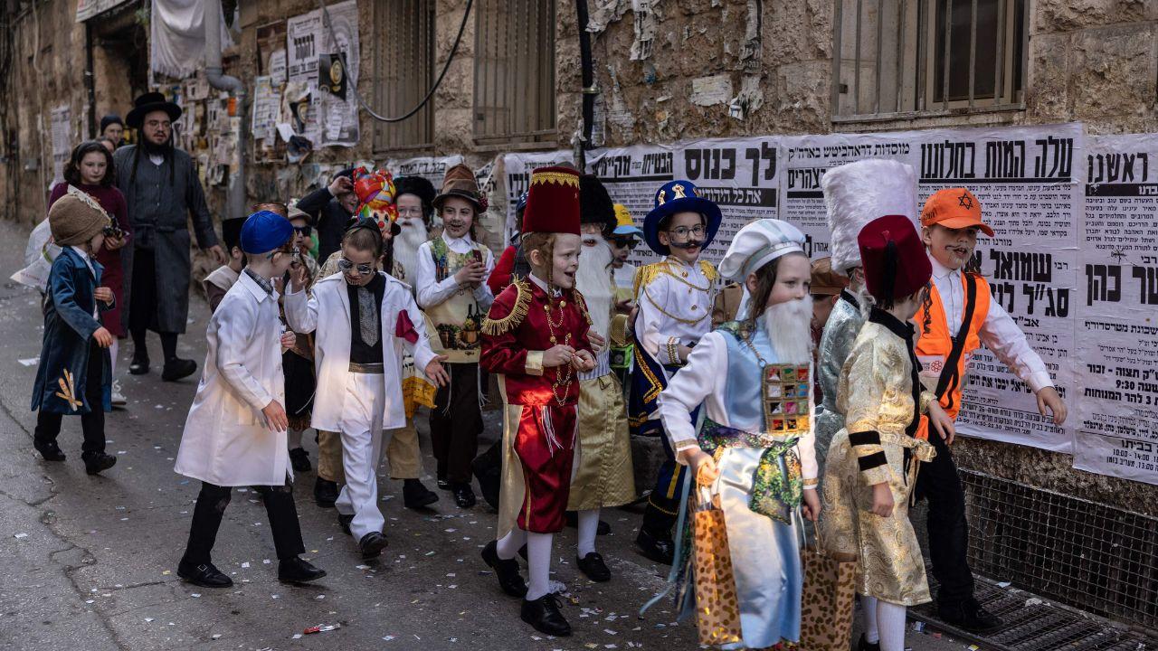 The carnival-like Purim holiday is celebrated with parades and costumed parties to commemorate the biblical story of the deliverance of the Jewish people from a plot to exterminate them in the ancient Persian empire 2,500 years ago, as recorded in the Book of Esther