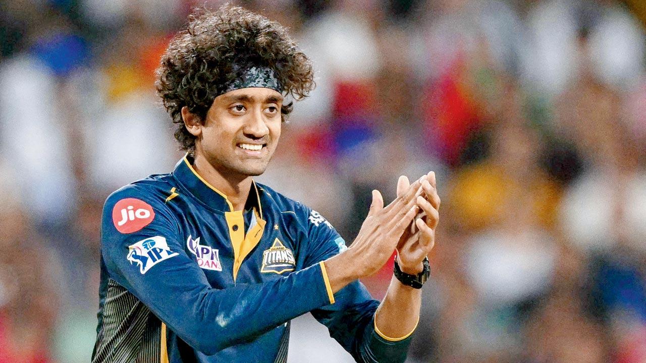 GT spinner Sai Kishore during his 3-30 yesterday. Pic/AFP