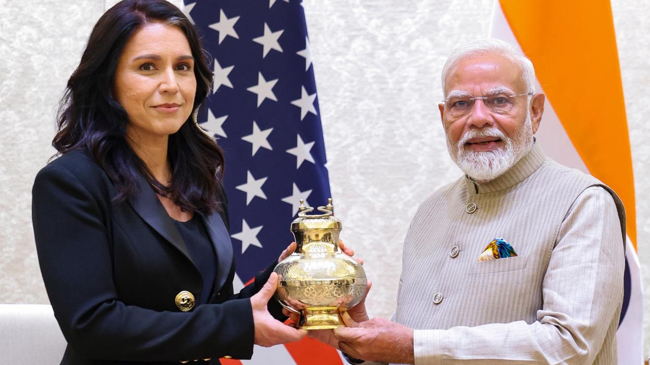 Gabbard presented a 'Rudraksh mala' to the prime minister, an official statement said