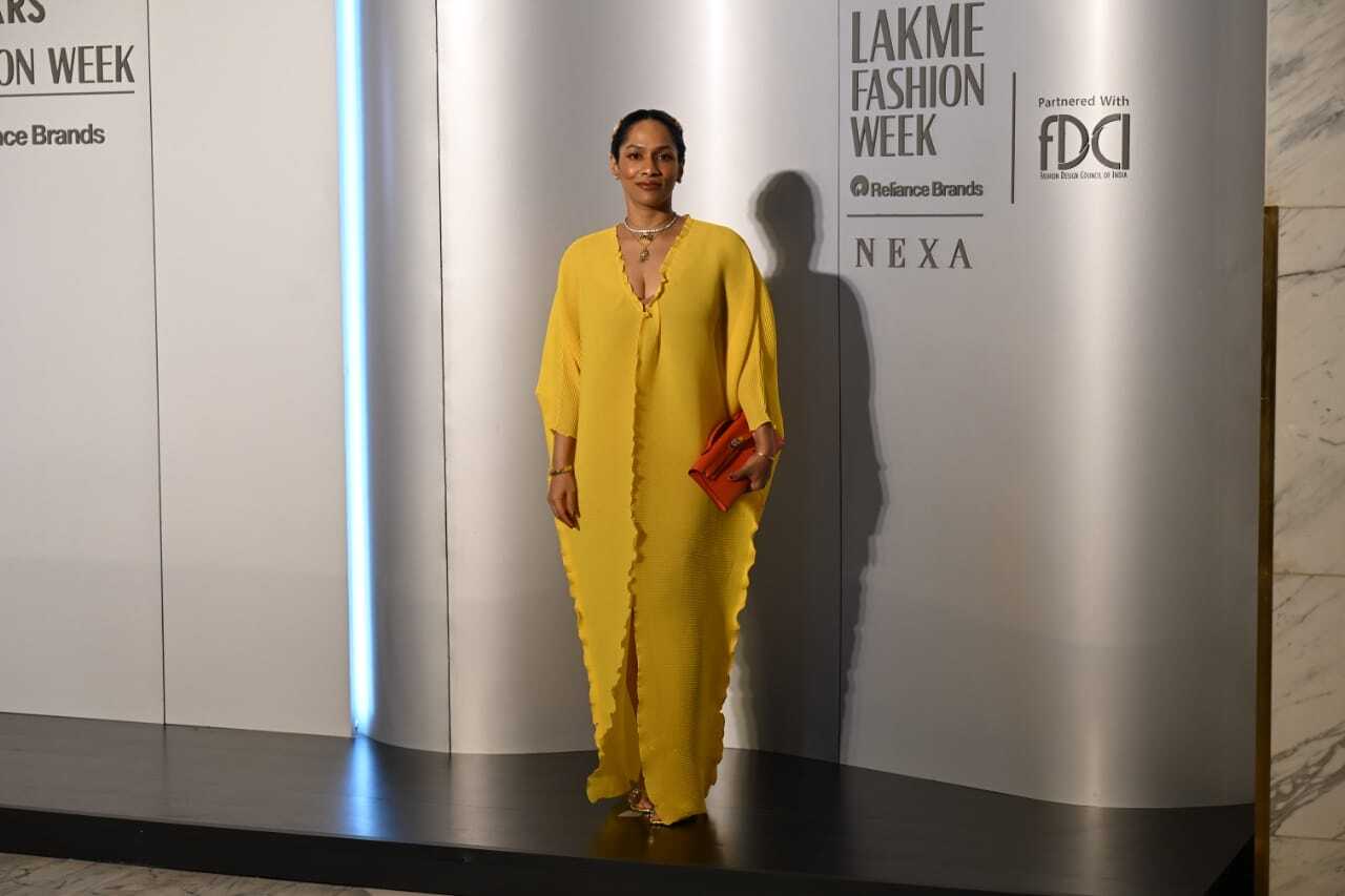 Masaba Gupta stood out in an all-yellow outfit at LFW Gala night (Pic/ Satej Shinde)