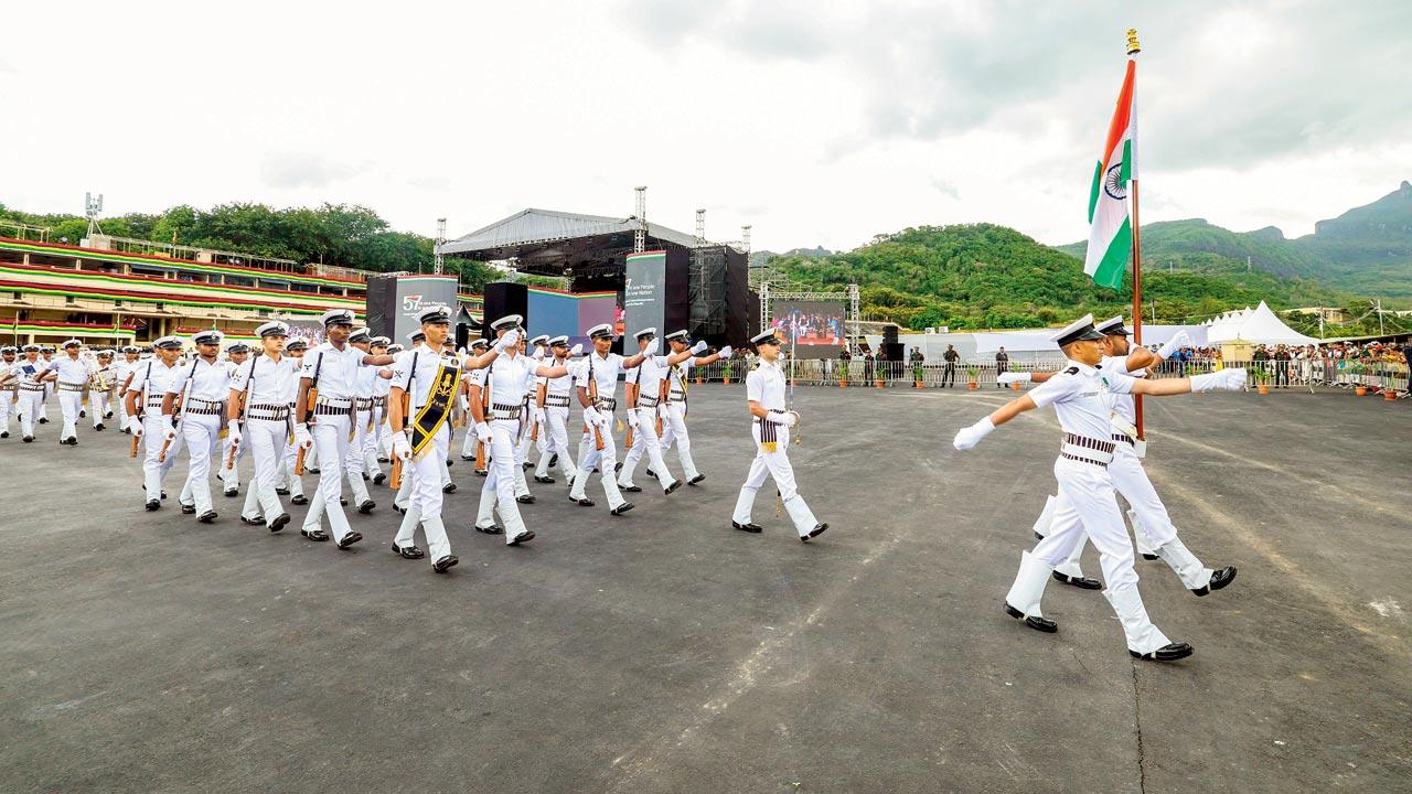 The Indian Navy contingent participates in the parade