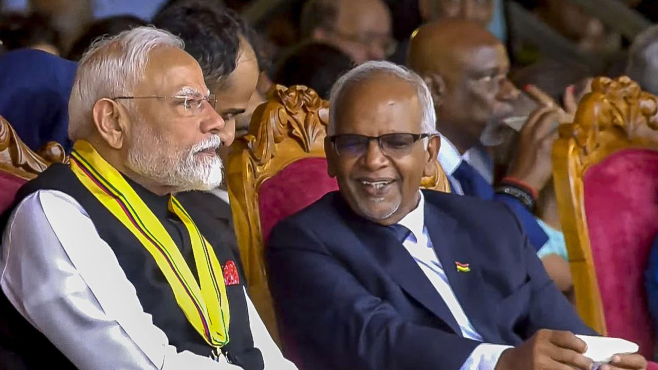 Modi, who is on a two-day state visit in Mauritius was conferred with the award by President Dharam Gokhool at the island nation's 57th National Day celebrations