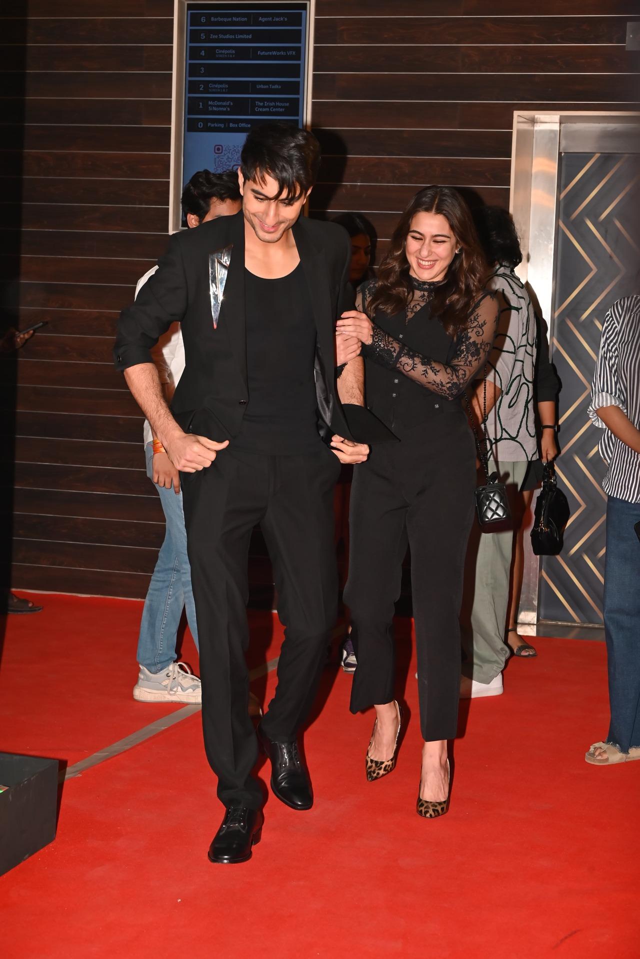 Brother-sister duo Ibrahim and Sara twinned in black for the screening