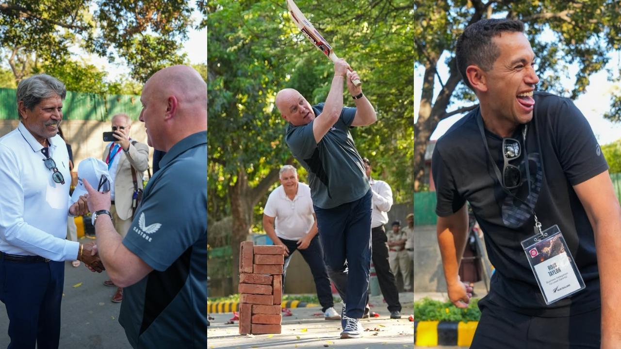 NZ PM Luxon bonds over gully cricket with Kapil Dev, Ross Taylor, Ajaz Patel