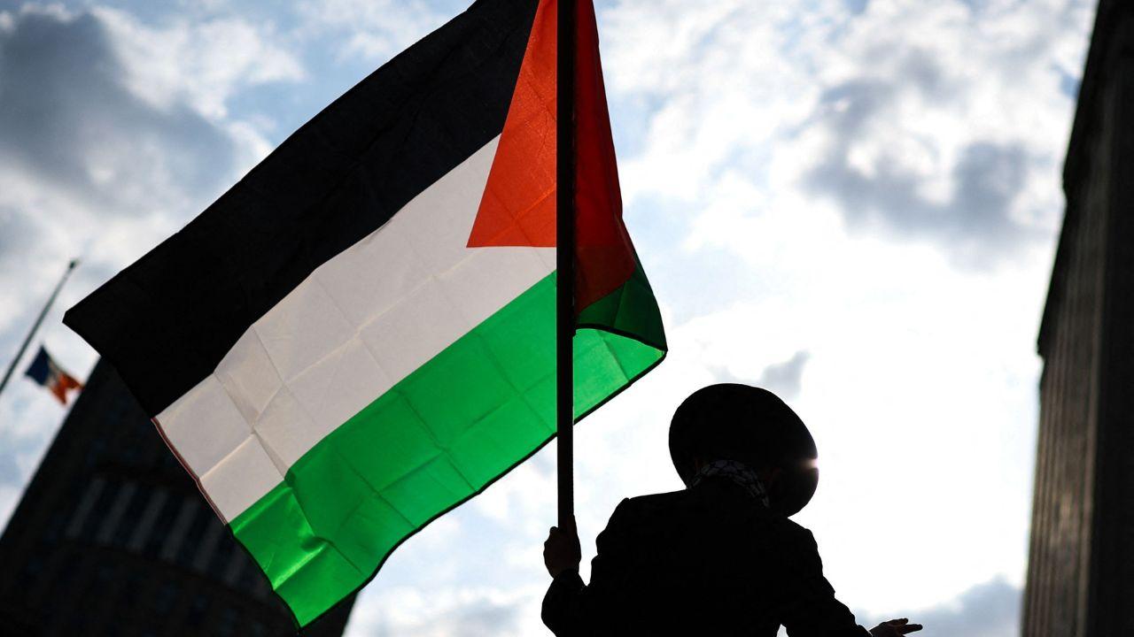 Hundreds of protesters gathered holding placards and Palestinian flags for the release of  Mahmoud Khalil