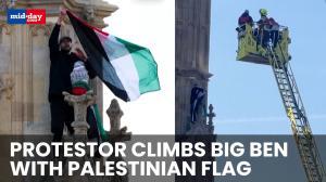 Watch: Pro-Palestine protester climbs Big Ben, Waves Palestinian Flag