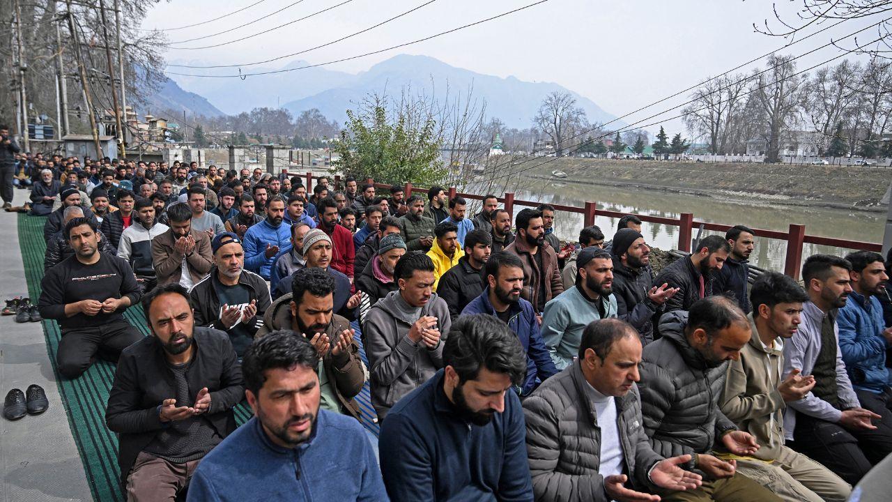 A number of Muslim devotees gather to offer prayers in Srinagar 