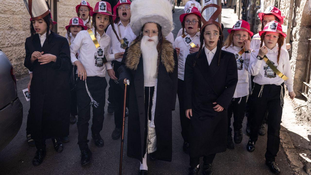 Ultra-Orthodox Jews parade ahead of the Purim holiday. Pics/AFP