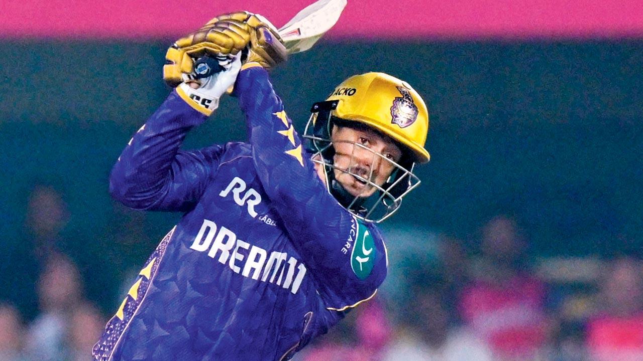 KKR’s Quinton de Kock during his  97 not out yesterday. Pic/AFP