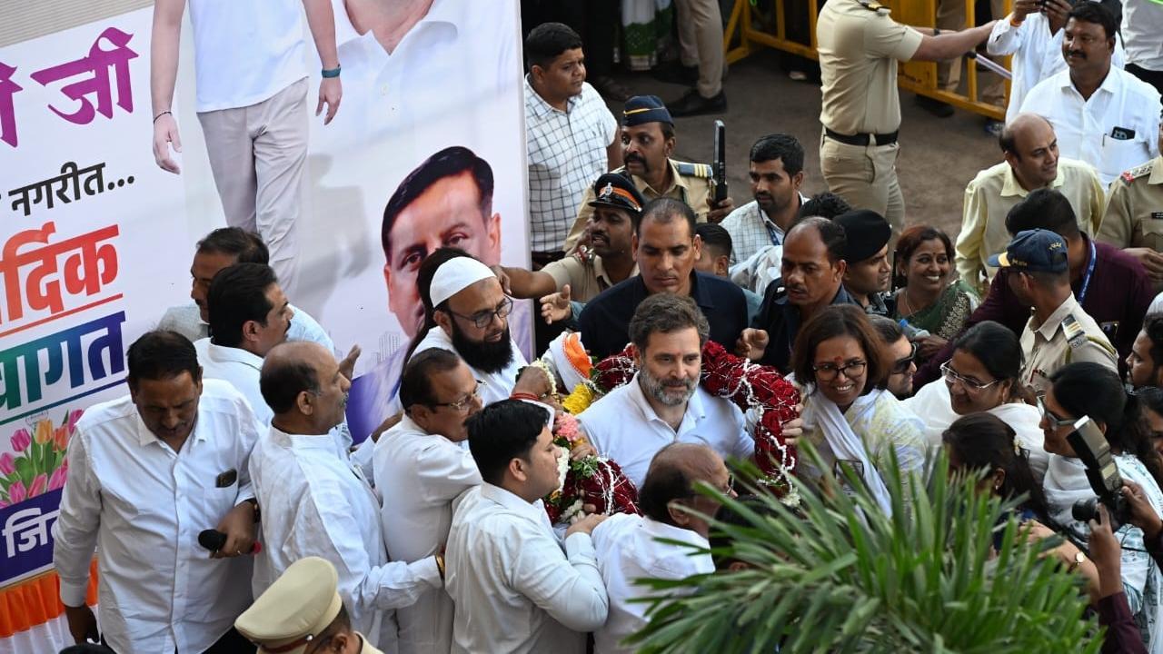 Congress leader Rahul Gandhi was in Mumbai on Thursday for an important visit. Pics/Sameer Abedi