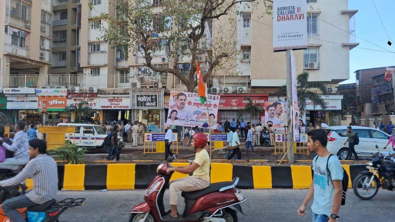 The visit comes at a crucial time, as the party gears up for upcoming elections in the state. Congress is focusing on revitalising its presence in Gujarat through leadership engagement and restructuring. Gandhi’s discussions with key figures are expected to influence the party’s electoral roadmap
(In Pic: Posters of Rahul Gandhi was hung up in Dharavi area. Pic/Sayyed Sameer Abedi)