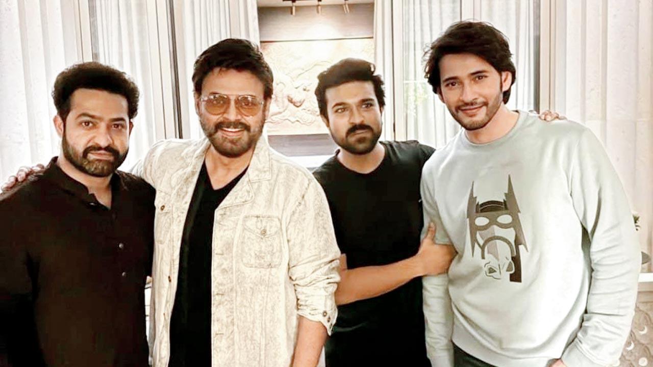 (From left) NTR Jr, Daggubati Venkatesh, Ram Charan, and Mahesh babu
