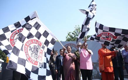 Delhi CM Rekha Gupta attends bike rally. Pic/X