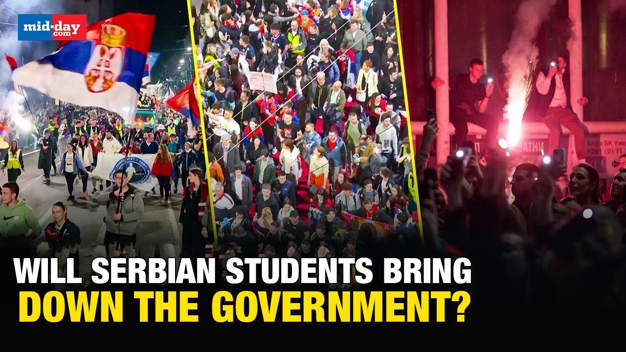 Serbian students in thousands gather to protest against the government