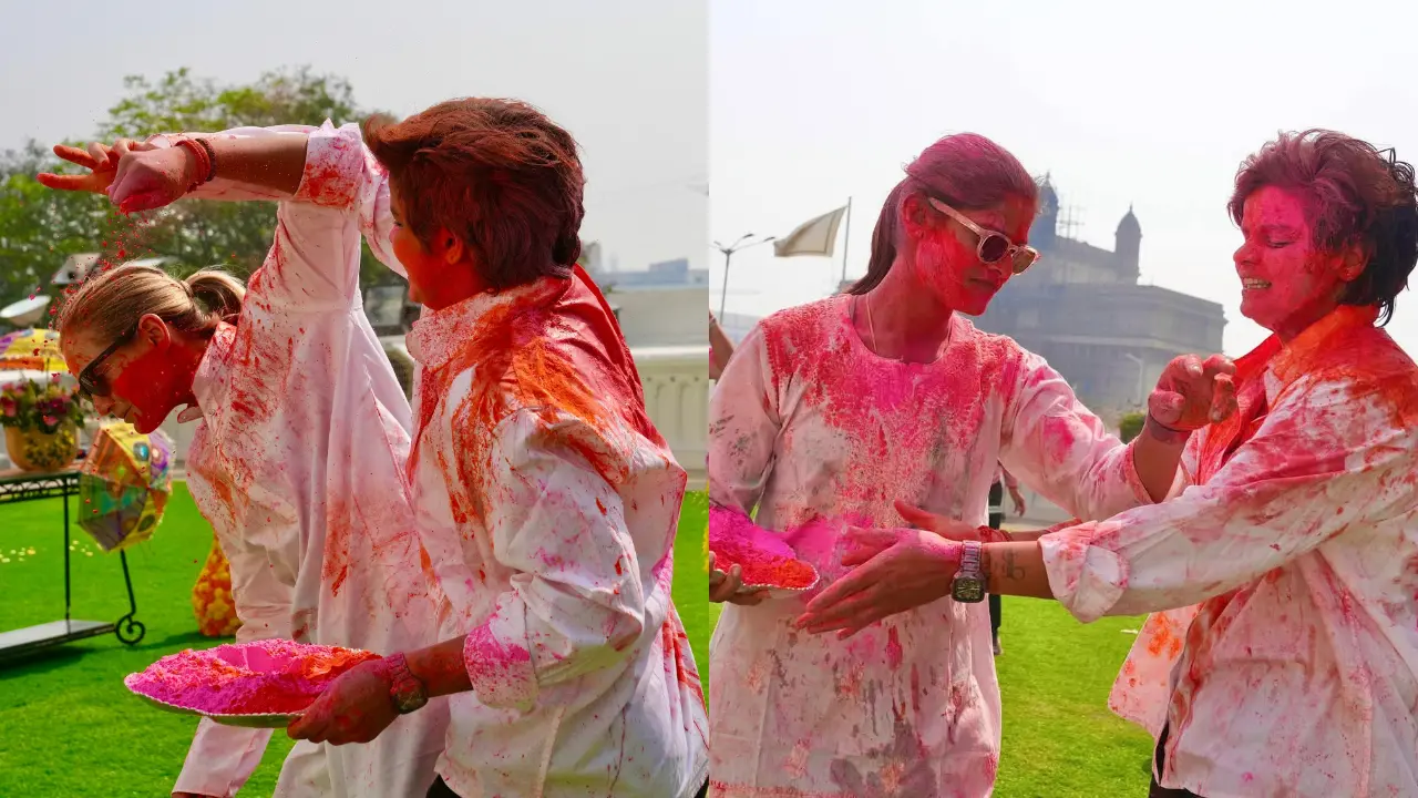Shafali Verma is seen smearing colours on Meg Lanning as Delhi Capitals women light up Holi celebrations