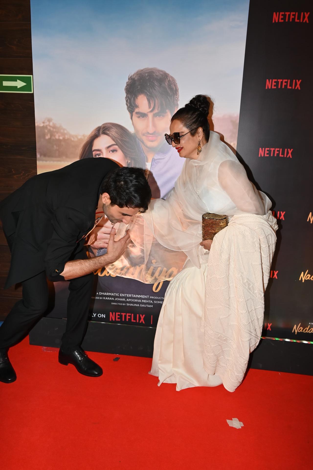 Veteran actor Rekha, who has expressed her love for both the star kids was present for the same.