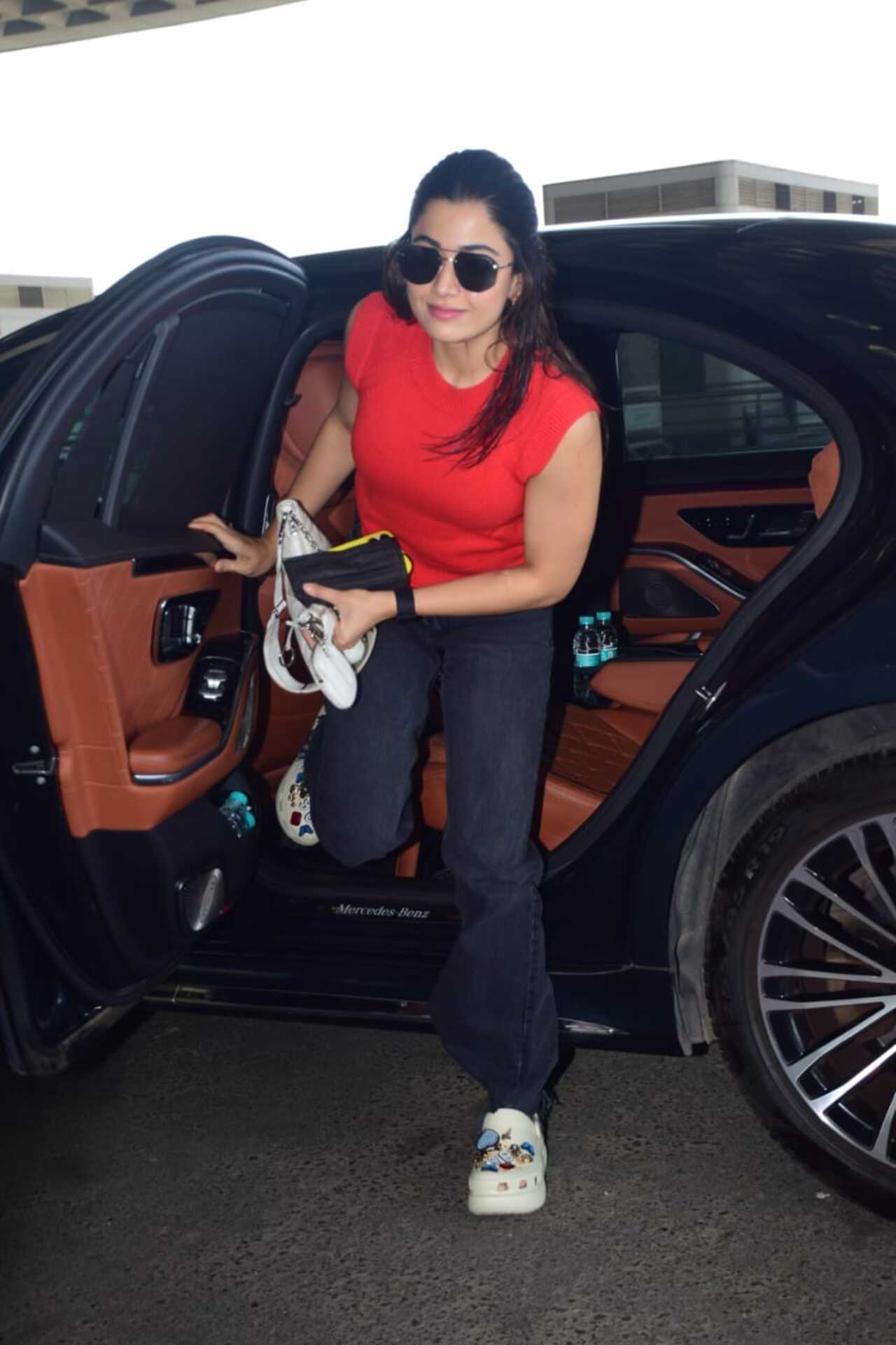 Rashmika Mandanna wore a cute ensemble for her outing.