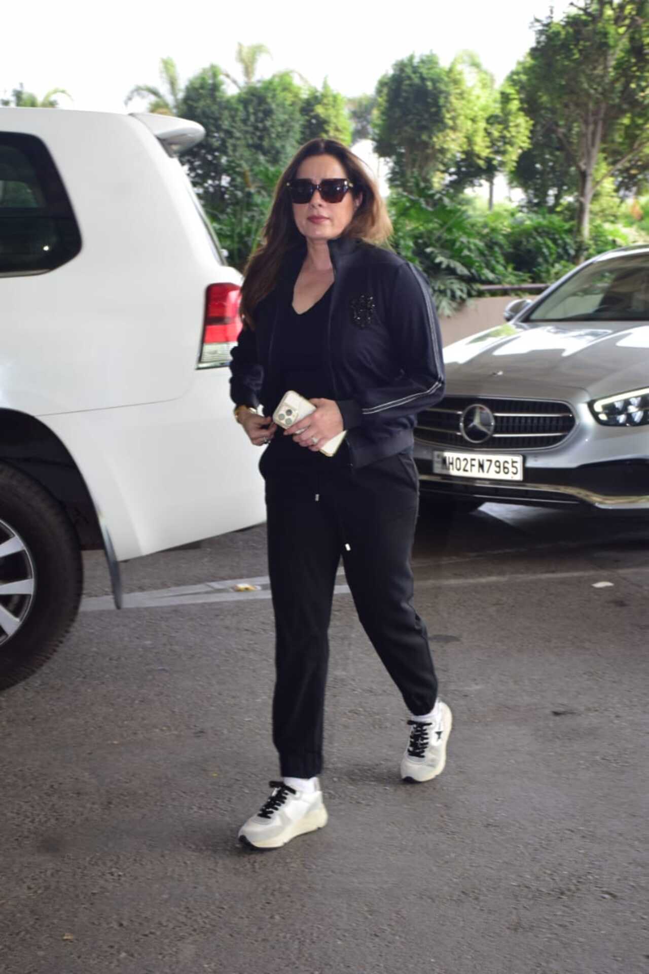 Neelam Kothari spotted in athleisure wear at the airport