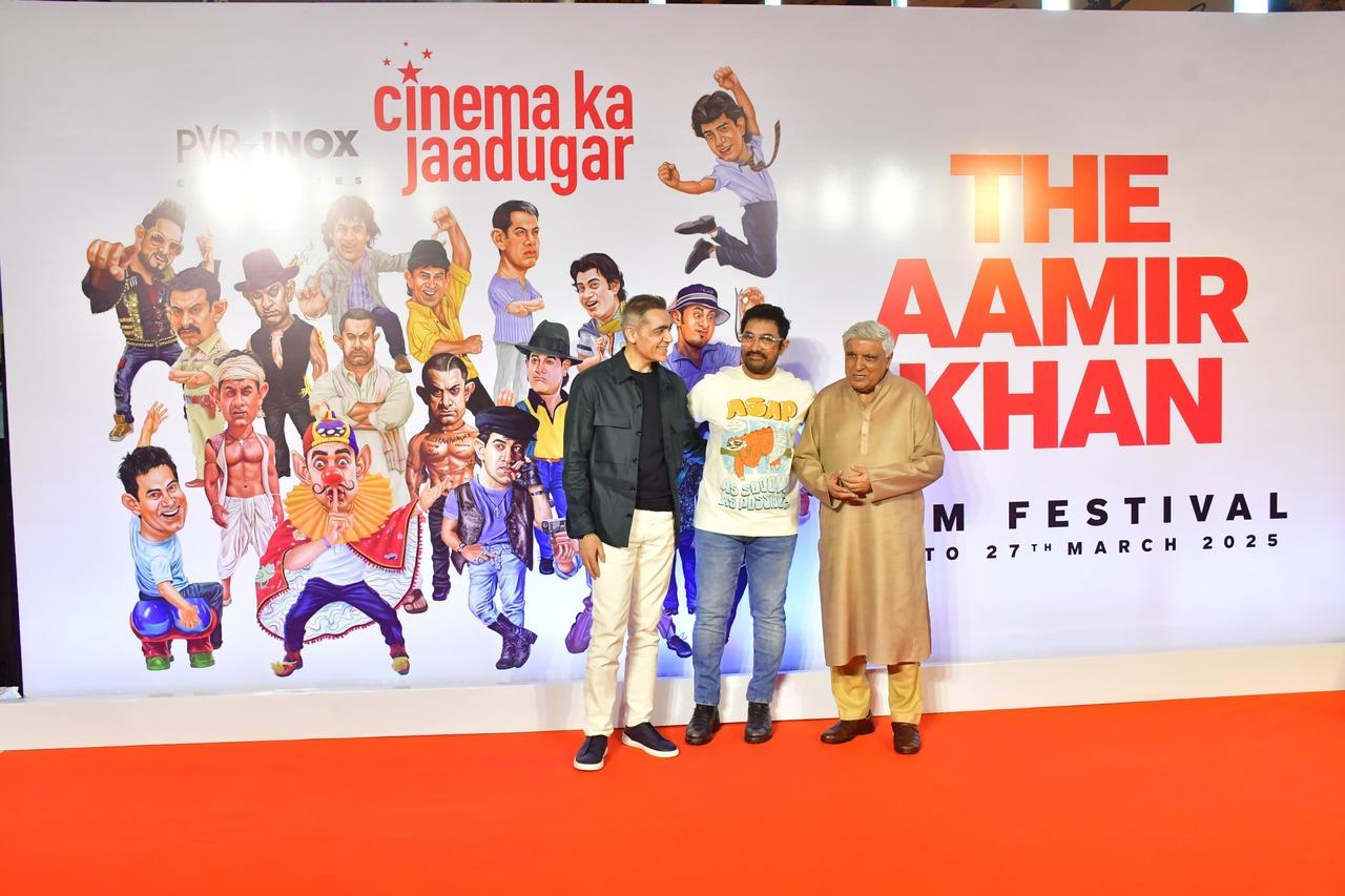 Aamir Khan with Javed Akhtar and PVR INOX founder Ajay Bijli