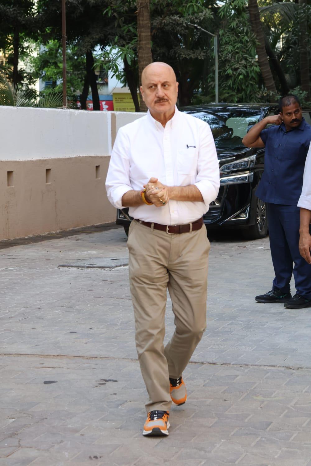 Anupam Kher was snapped arriving to attend the prayer meet ceremony of Deb Mukerji