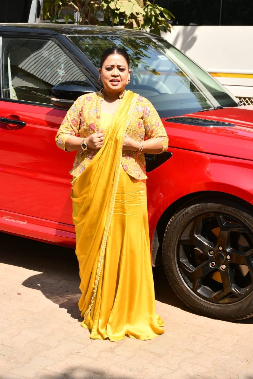 Bharti Singh looked stunning in a yellow outfit as she was clicked on the Laughter Chefs set
