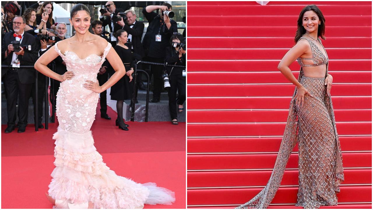 Alia Bhatt
Bollywood star Alia Bhatt made her Cannes red carpet debut in a stunning pink and white Schiaparelli ensemble. However, that wasn’t the only look she aced. For the closing ceremony, she opted for a sari-inspired ensemble by Gucci, which made heads turn. The actor brought her fashion A-game to the event