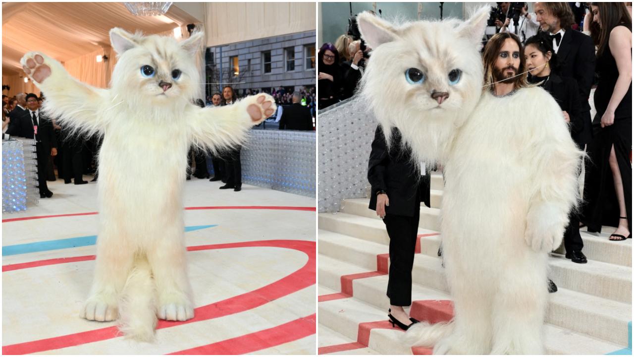 Jared Leto – 2023
At the 2023 edition of Met Gala, which honoured Karl Lagerfeld’s work, Jared Leto made a statement by showing up in a fluffy, hyper-realistic cat suit as an ode to the designer’s famous pet cat Choupette