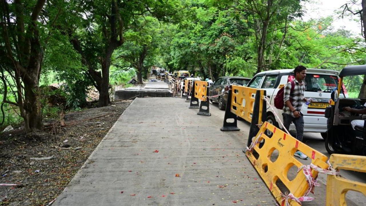 Due to ongoing road concretisation work, traffic congestion was observed from Royal Palms to the Panchwati Hotel junction on Aarey Milk Colony Road in the Goregaon area of Mumbai on May 31