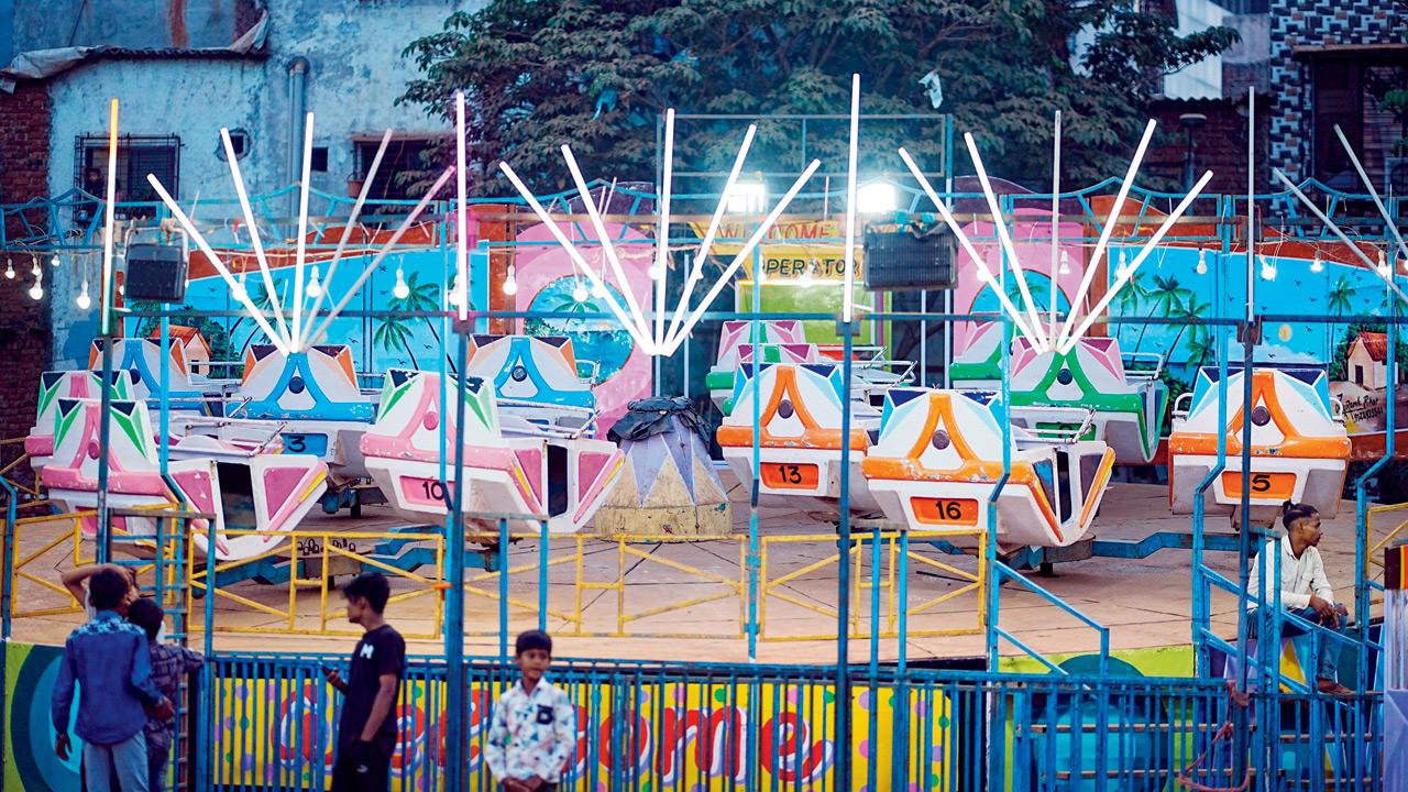 Amusement rides at the civic-run Matoshree Meenatai Thackeray Garden in Chandivli, Andheri East on Thursday