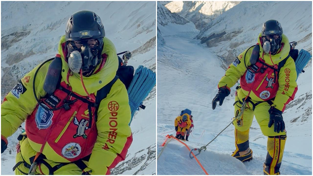 Along with Roy, there were several other mountaineers, one of whom is seen on the route to the summit, after starting early at the base camp
