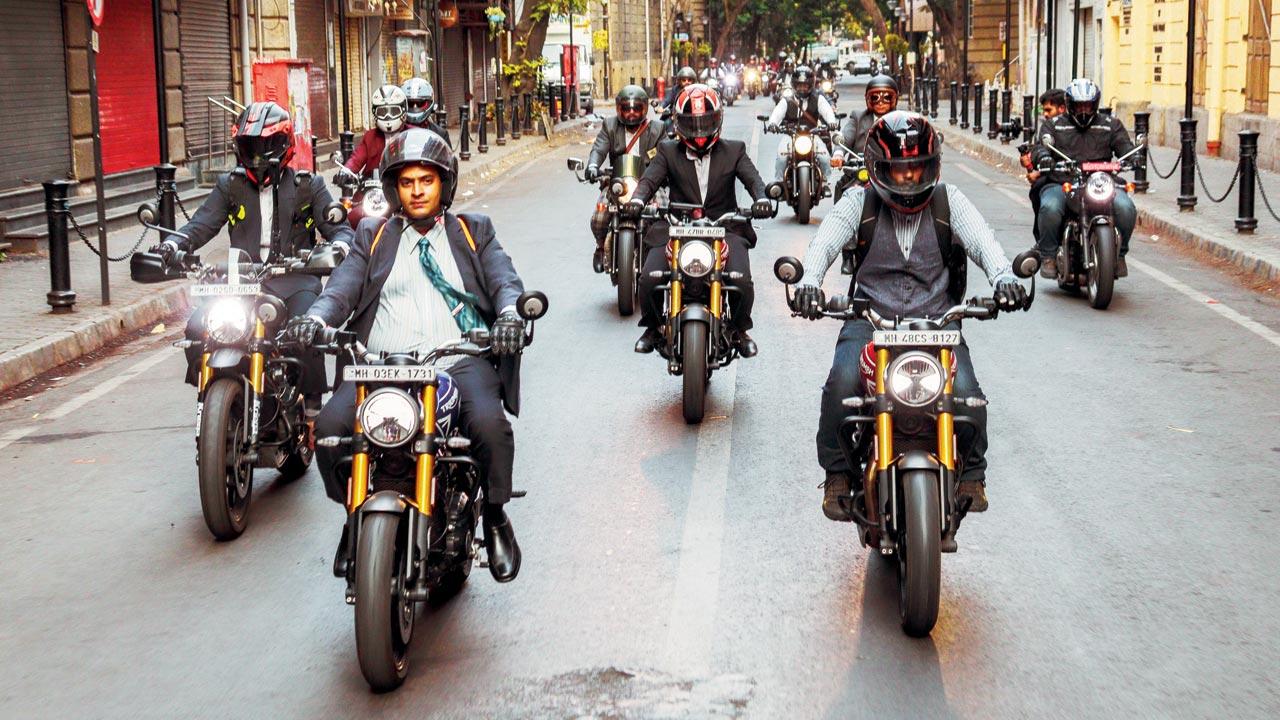 Bikers in suits ride past the lanes in Fort. Pics Courtesy/Triumph