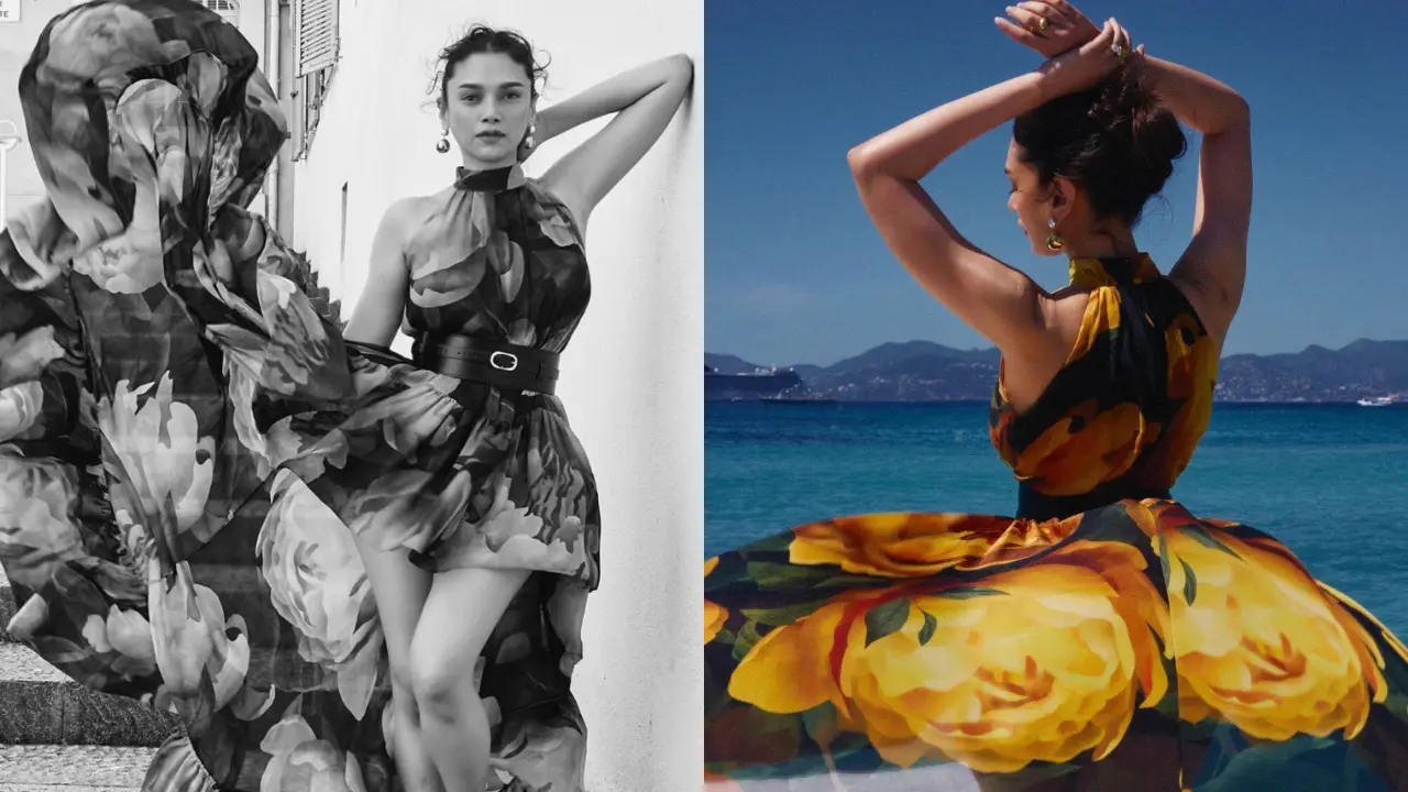 Aditi Rao Hydari gave princess vibes with her first look at Cannes 2024. She wore a floral yellow-and-black dress from Gauri & Nainika while posing gracefully by the sea. The short dress, full of whimsy and charm, perfectly matched her soft, romantic aesthetic