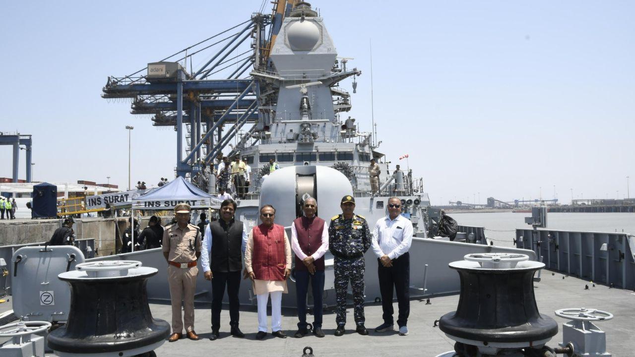 INS Surat makes maiden visit to Hazira Port on Gujarat Foundation Day