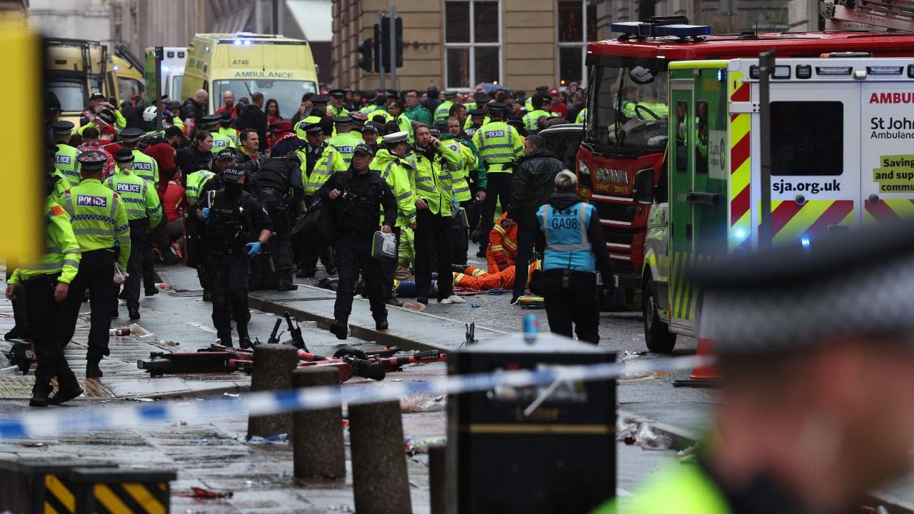 Four of the victims, including a child, were trapped under the van and firefighters had to lift the vehicle to free them