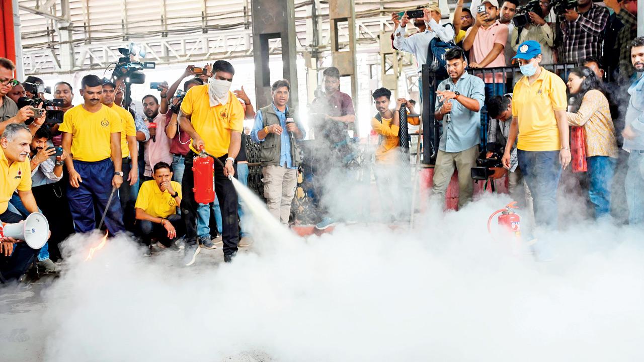 Fire extinguishing demonstrations were part of the drills. Pics/Kirti Surve Parade