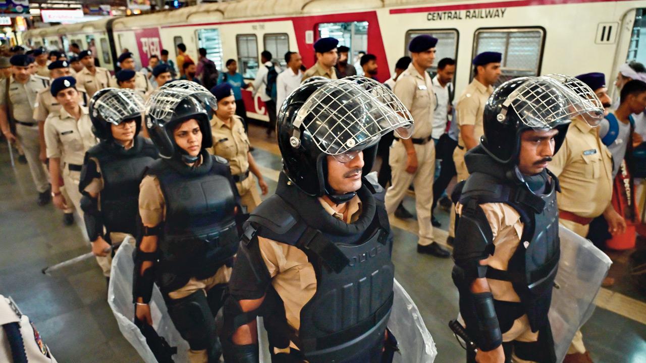 Officials getting ready for a drill on Tuesday at CSMT. Pic/Shadab Khan