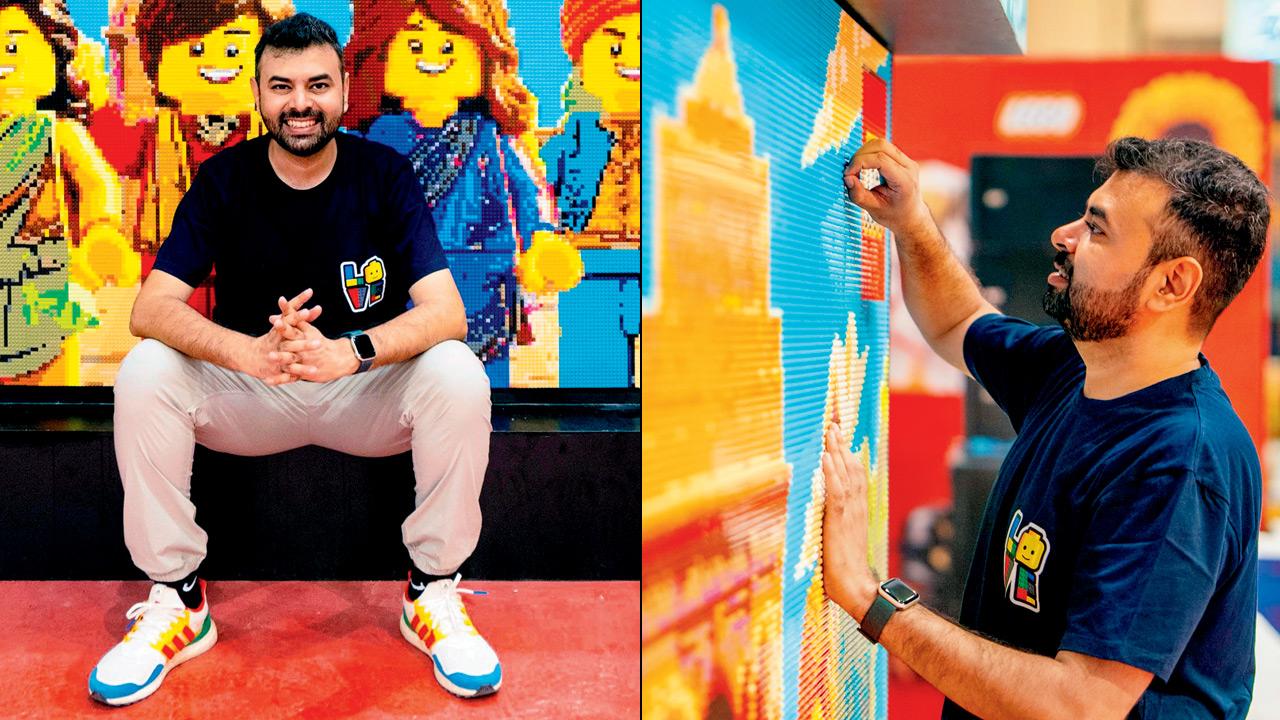 (Above) Ritam Bhatnagar with his mural; (below) Bhatnagar works on a facet of the mural. Pics Courtesy/Ritam Bhatnagar