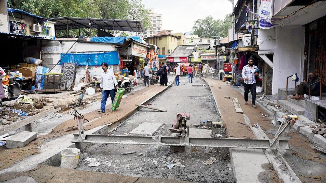 Around 200 metres of Mahim's Kapad Bazar Post Office Road are still under curing, and another 100-metre patch is pending concrete laying. Residents say work has been delayed since the beginning and are uncertain whether it will be finished by the May-end deadline