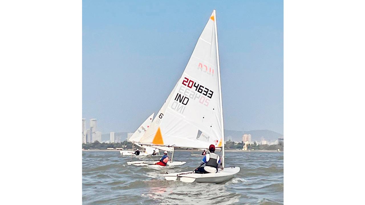 Royal Bombay Yacht Club sailors train in ILCA4 boats in Marve, Malad. PIC COURTESY/SAGAR KUDALE