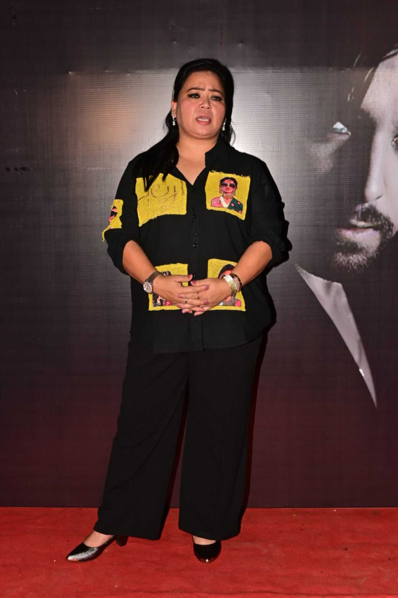 Bharti Singh's quirky fashion became the highlight as she wore a black shirt with stylish patches stitched on it. She paired the shirt with loose pants