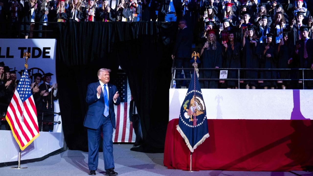 The president of the University of Alabama, Stuart Bell, told graduates before Trump took the stage that Thursday night's event was all about them