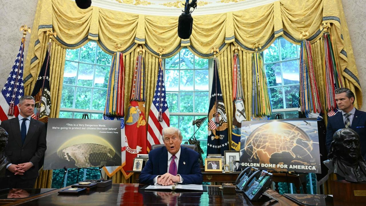 During the announcement, Trump was joined by US Defence Secretary Pete Hegseth and GOP Senators Dan Sullivan, Jim Banks, and Kevin Cramer. They were flanked by posters showing a golden shield over the US and a quote, 