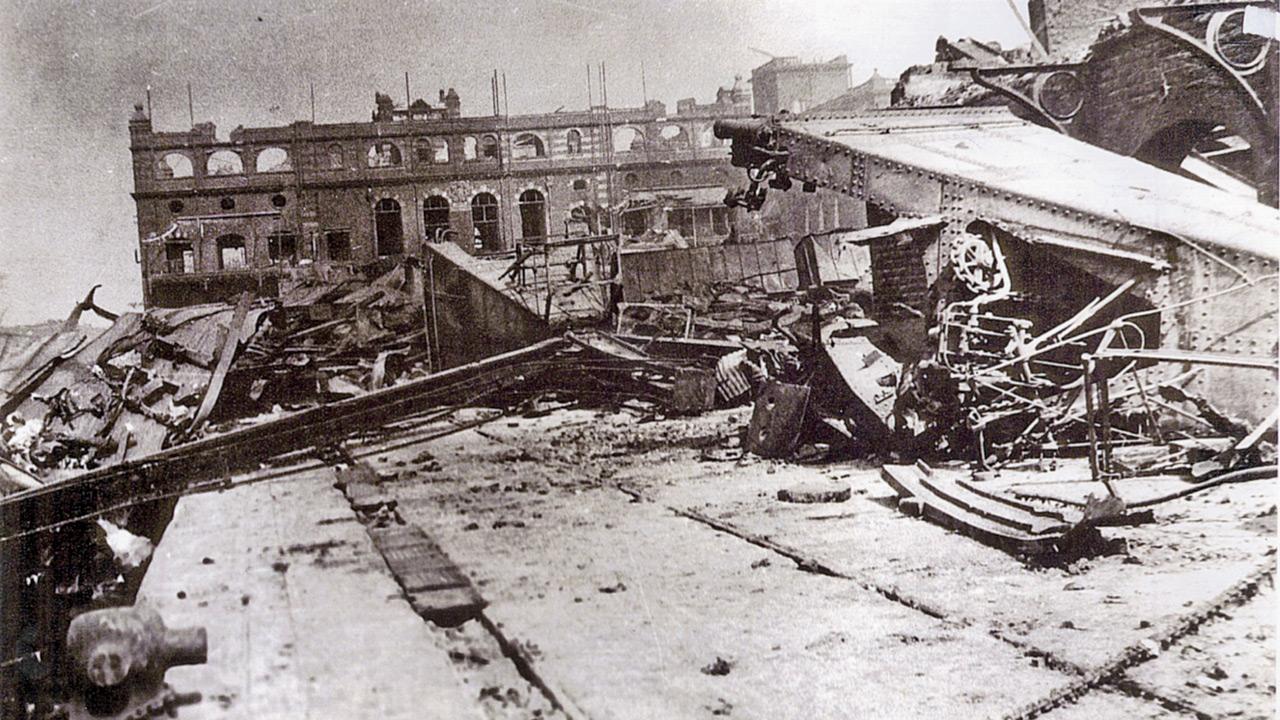 Victoria Dock in a devastated condition after the explosion on April 14, 1944. It took three days to control the fire, and seven months to clear five lakh tonnes of debris. File pic/Bombay Port Trust