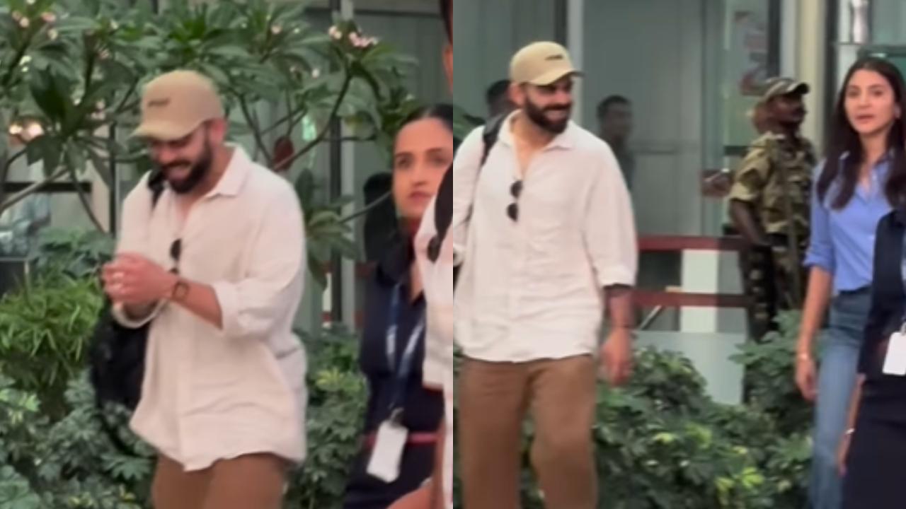 Virat laughs his heart out in adorable airport video with wife Anushka - watch