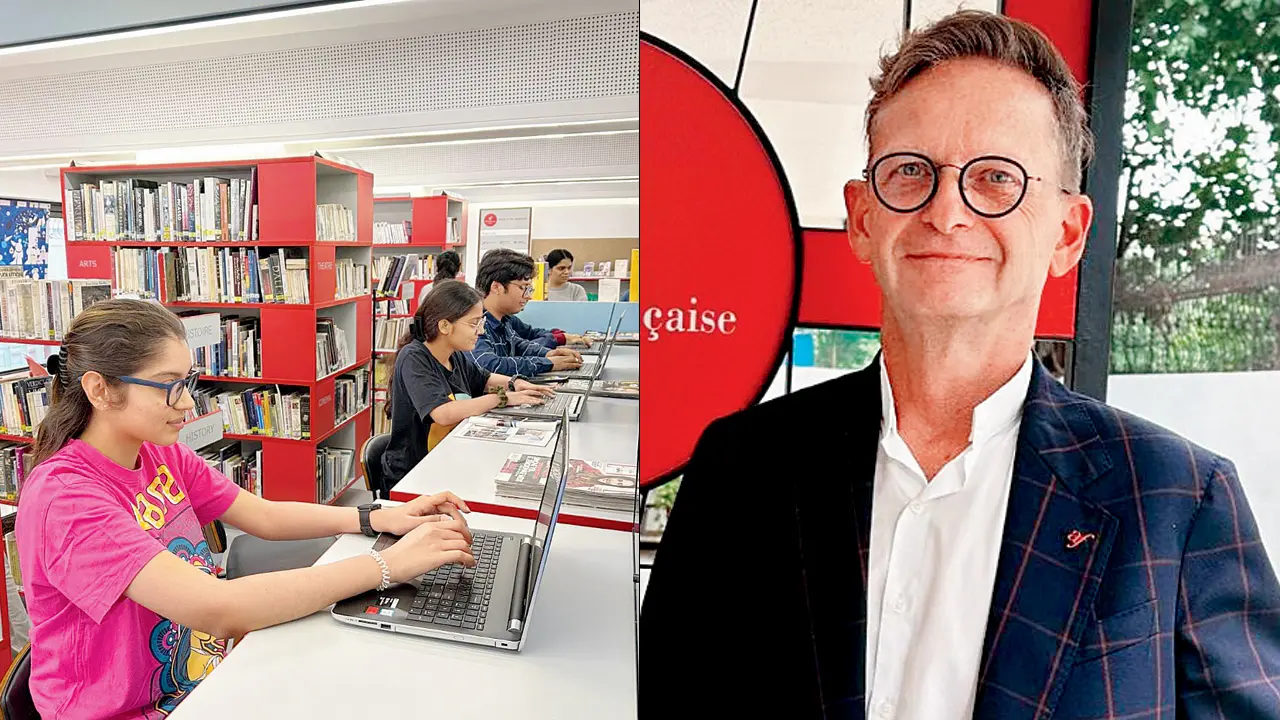 Members at the co-working space (right) Laurent Vergain. Pics Courtesy/Alliance Française de Bombay