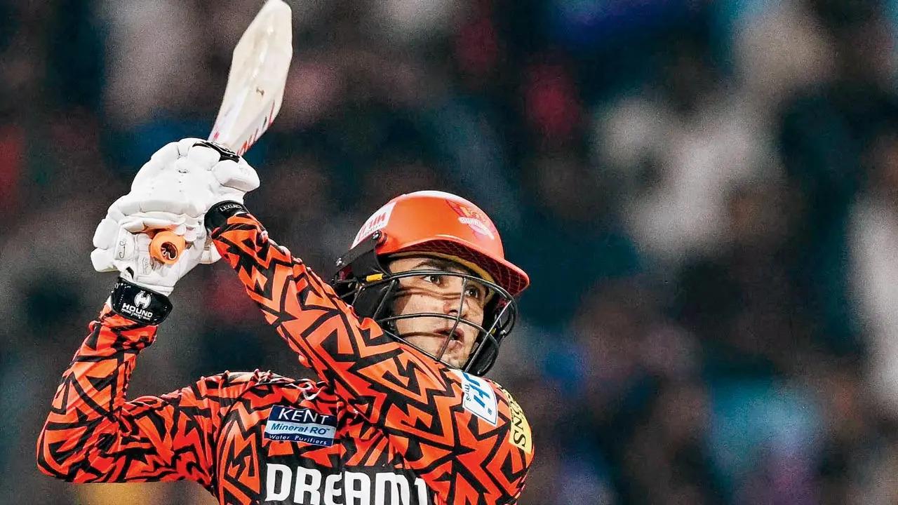 Featuring in 75 matches in the Indian Premier League (IPL), Sunrisers Hyderabad's swashbuckling batsman, Abhishek Sharma, has smashed 96 maximums. He is just four maximums away from completing the tally of 100 maximums (Pic: File Pic)